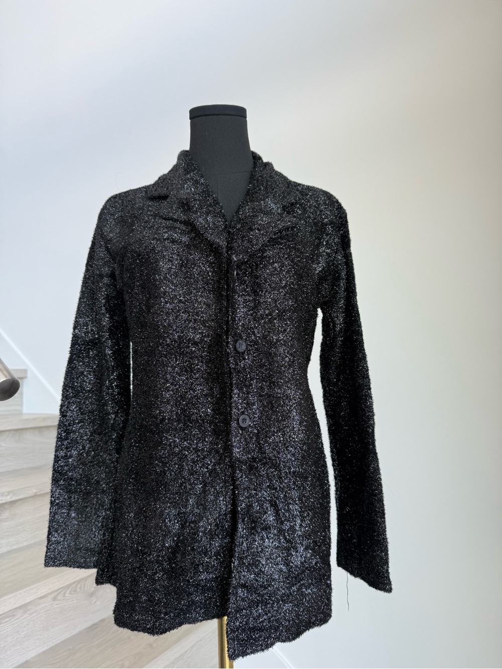 Black Women's Shimmery Button-Front Jacket - Picture 2 of 6